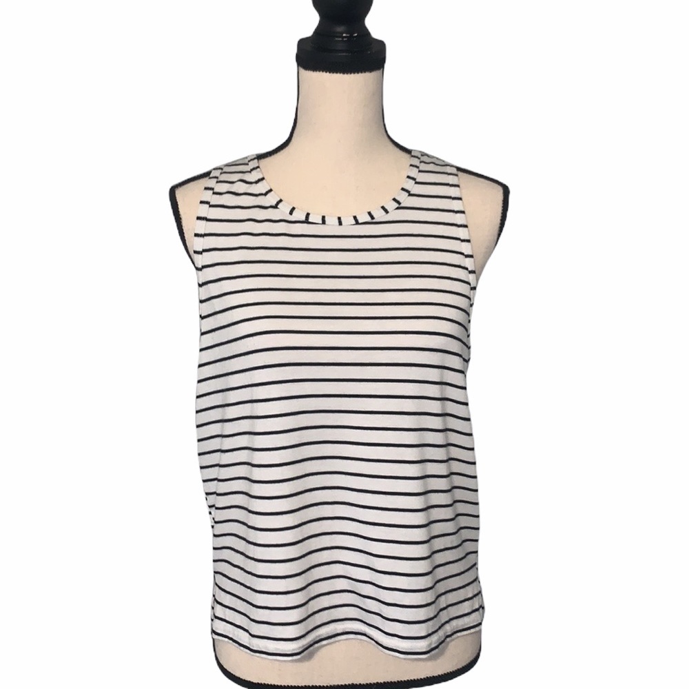 Jockey Black and White Striped Racerback Tank Top Size Medium Like New